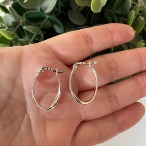 Sterling Silver 925 LA TH Twisted Oval Hoop Earrings 1” Length